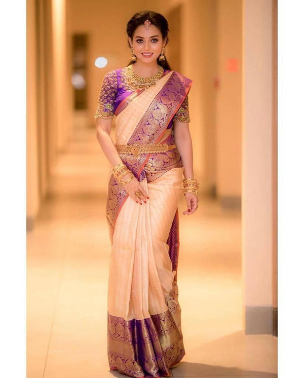 Groovy Peach Soft Silk Saree With Angelic Blouse Piece - Shop authentic Indian Women's Fashion by Silk Folks
