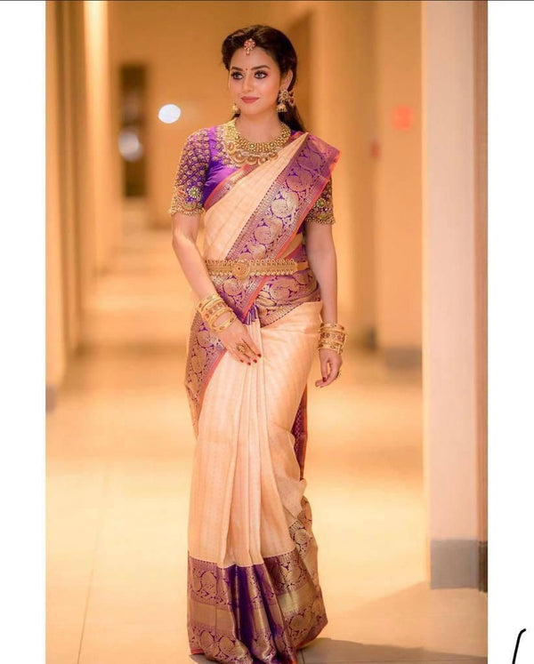 Groovy Peach Soft Silk Saree With Angelic Blouse Piece - Shop authentic Indian Women's Fashion by Silk Folks