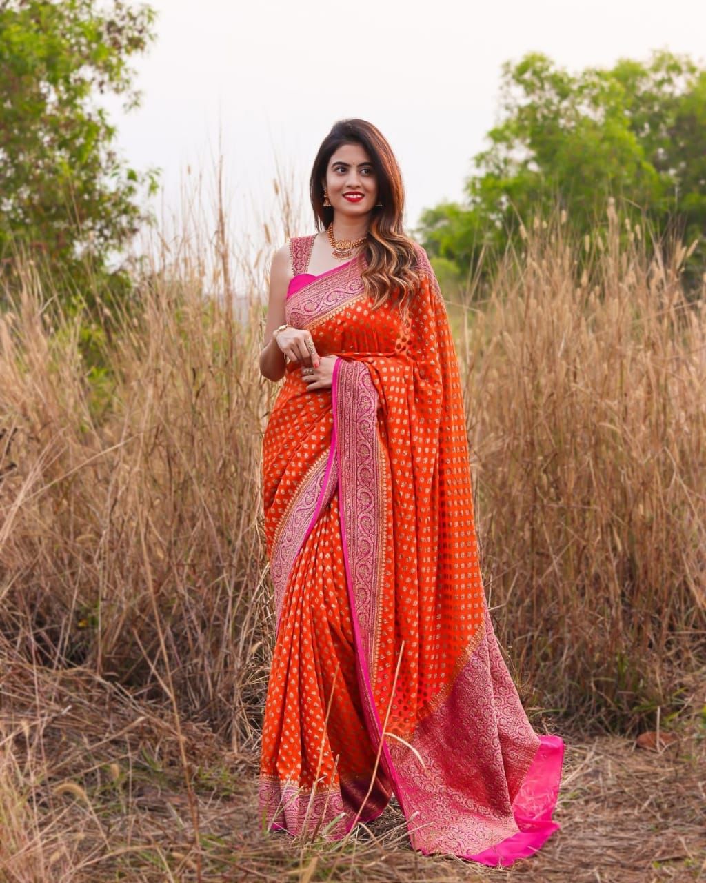 Incomparable Orange Soft Banarasi Silk Saree With Twirling Blouse Piec - Shop authentic Indian Women's Fashion by Silk Folks
