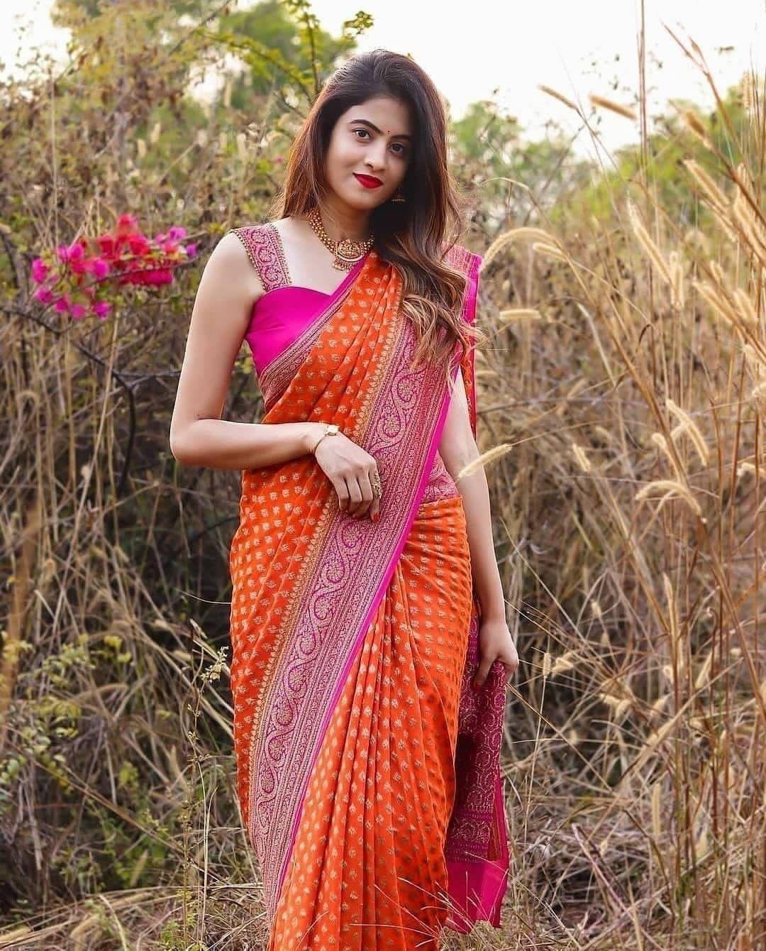 Incomparable Orange Soft Banarasi Silk Saree With Twirling Blouse Piec - Shop authentic Indian Women's Fashion by Silk Folks
