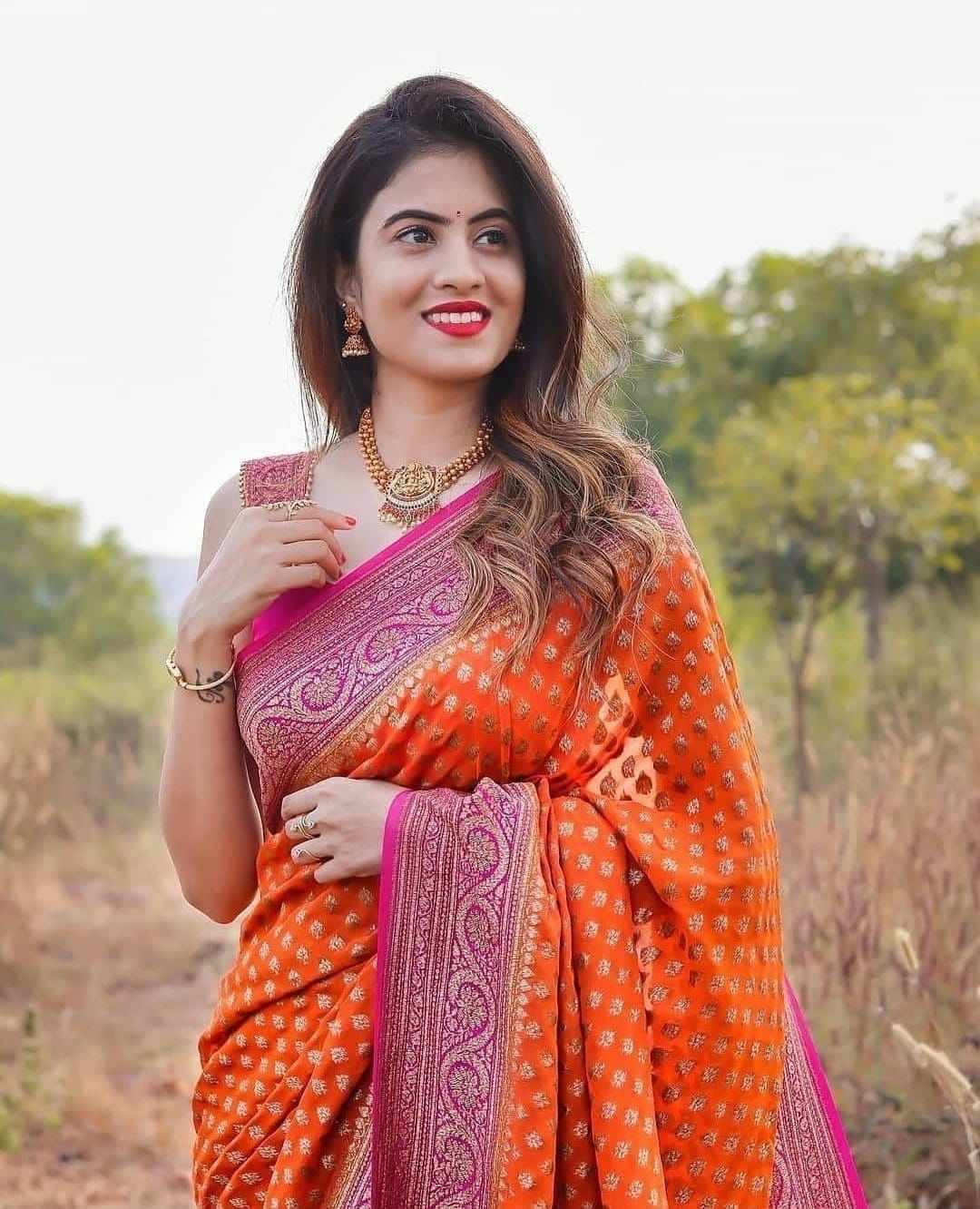 Incomparable Orange Soft Banarasi Silk Saree With Twirling Blouse Piec - Shop authentic Indian Women's Fashion by Silk Folks