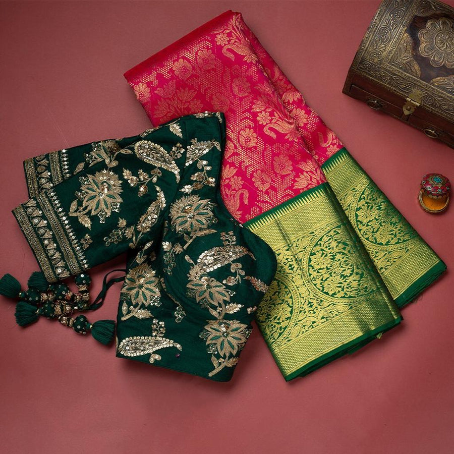 Innovative Dark Pink Soft Banarasi Silk Saree With Demesne Two Blouse  - Shop authentic Indian Women's Fashion by Silk Folks