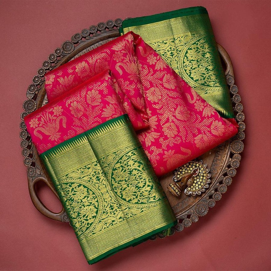 Innovative Dark Pink Soft Banarasi Silk Saree With Demesne Two Blouse  - Shop authentic Indian Women's Fashion by Silk Folks
