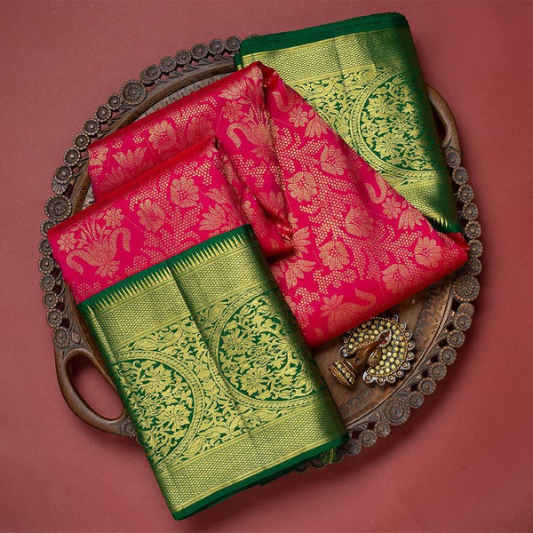 Innovative Dark Pink Soft Banarasi Silk Saree With Demesne Two Blouse  - Shop authentic Indian Women's Fashion by Silk Folks
