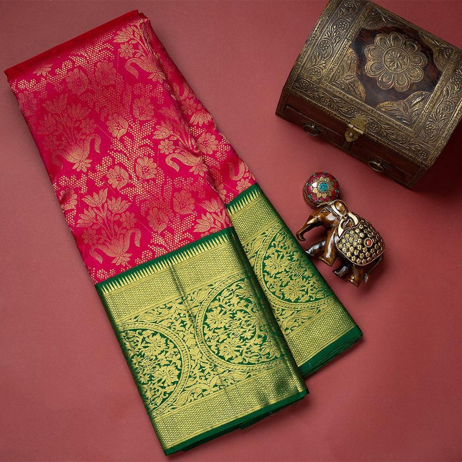 Innovative Dark Pink Soft Banarasi Silk Saree With Demesne Two Blouse  - Shop authentic Indian Women's Fashion by Silk Folks