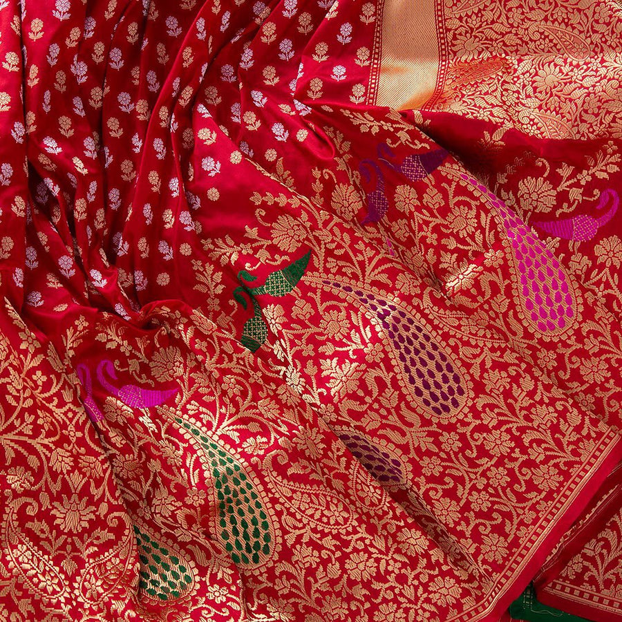 Jazzy Red Soft Banarasi Silk Saree With Demesne Two Blouse Piece - Shop authentic Indian Women's Fashion by Silk Folks