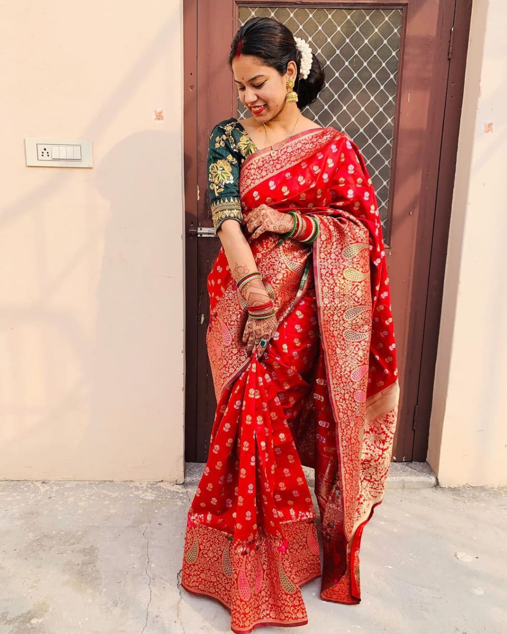 Jazzy Red Soft Banarasi Silk Saree With Demesne Two Blouse Piece - Shop authentic Indian Women's Fashion by Silk Folks