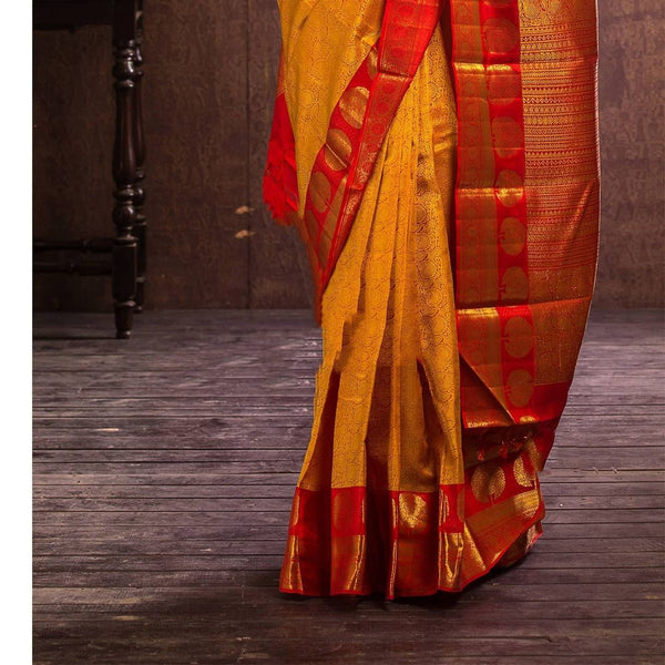Lassitude Yellow Soft Banarasi Silk Saree With Flattering Blouse Piece - Shop authentic Indian Women's Fashion by Silk Folks