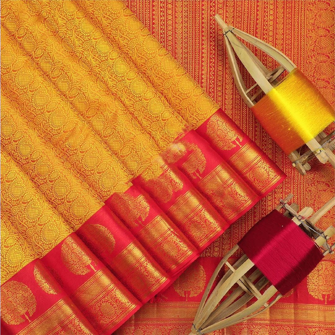 Lassitude Yellow Soft Banarasi Silk Saree With Flattering Blouse Piece - Shop authentic Indian Women's Fashion by Silk Folks