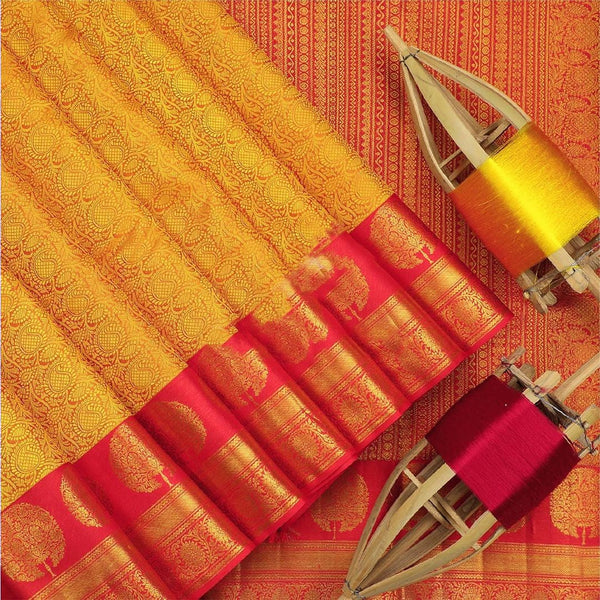 Lassitude Yellow Soft Banarasi Silk Saree With Flattering Blouse Piece - Shop authentic Indian Women's Fashion by Silk Folks