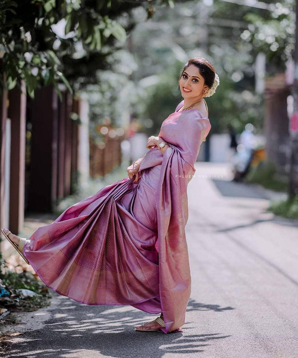 Mellifluous Pink Soft Silk Saree With Petrichor Blouse Piece - Shop authentic Indian Women's Fashion by Silk Folks