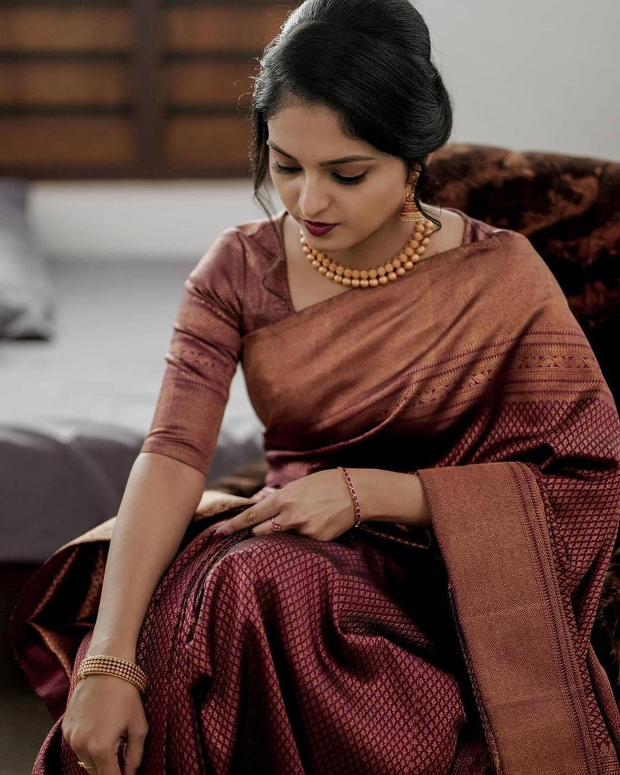 Mellifluous Maroon Soft Silk Saree With Demure Blouse Piece - Shop authentic Indian Women's Fashion by Silk Folks
