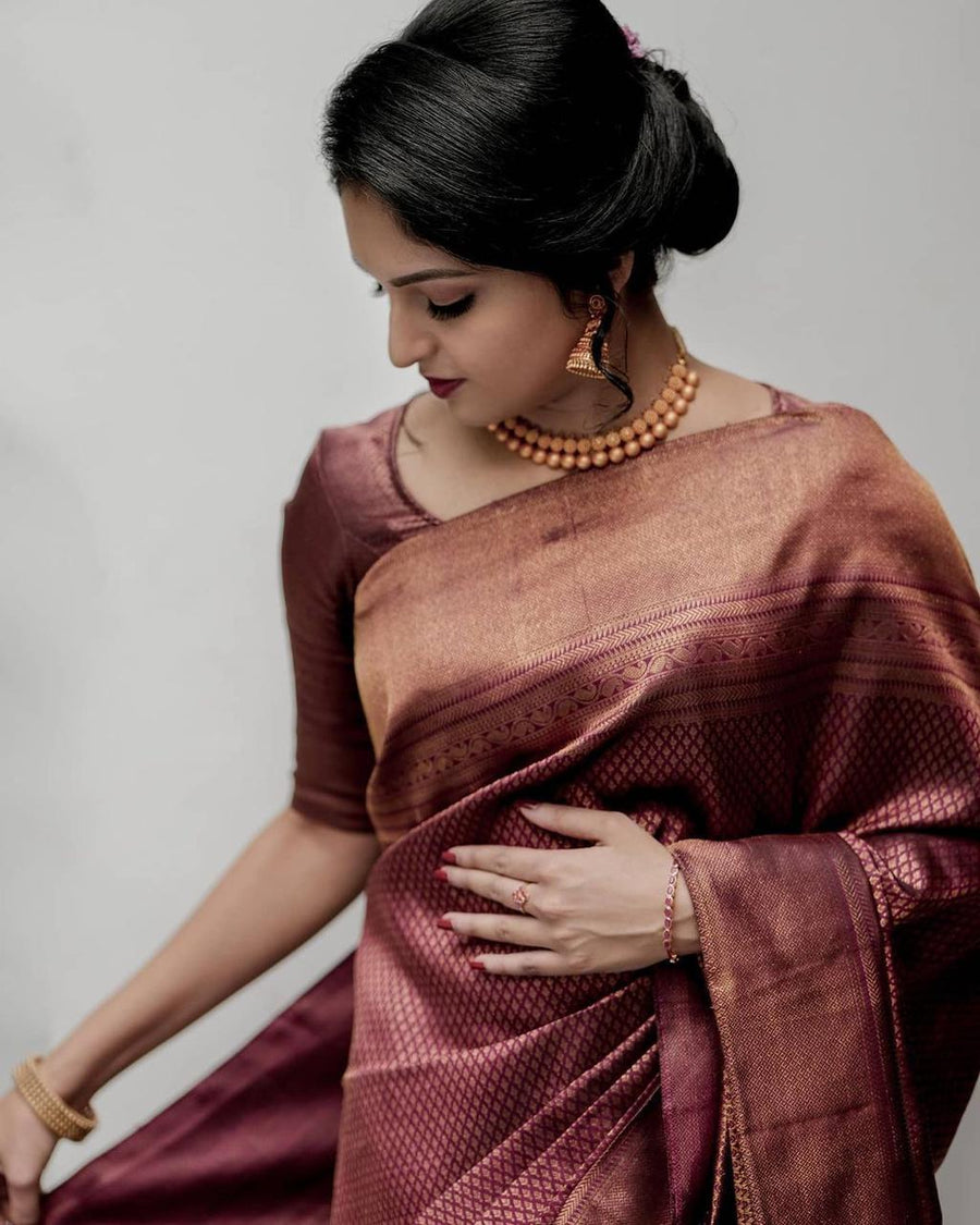 Mellifluous Maroon Soft Silk Saree With Demure Blouse Piece - Shop authentic Indian Women's Fashion by Silk Folks