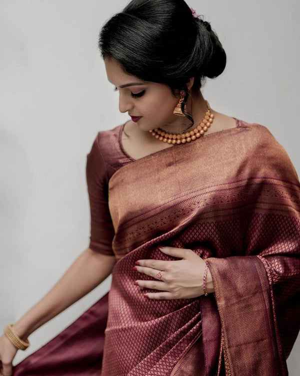 Mellifluous Maroon Soft Silk Saree With Demure Blouse Piece - Shop authentic Indian Women's Fashion by Silk Folks