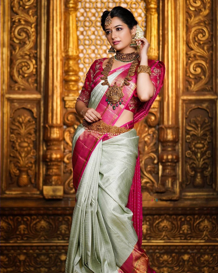 Pleasurable Sea Green Soft Banarasi Silk Saree With Smashing Blouse Pi - Shop authentic Indian Women's Fashion by Silk Folks