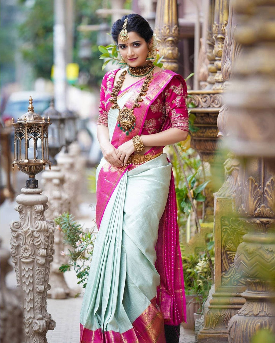 Pleasurable Sea Green Soft Banarasi Silk Saree With Smashing Blouse Pi - Shop authentic Indian Women's Fashion by Silk Folks