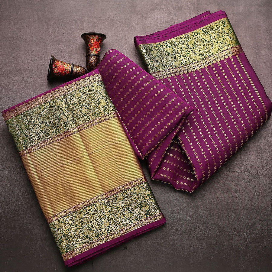 Refreshing Purple Soft Banarasi Silk Saree With Dazzling Blouse Piece - Shop authentic Indian Women's Fashion by Silk Folks