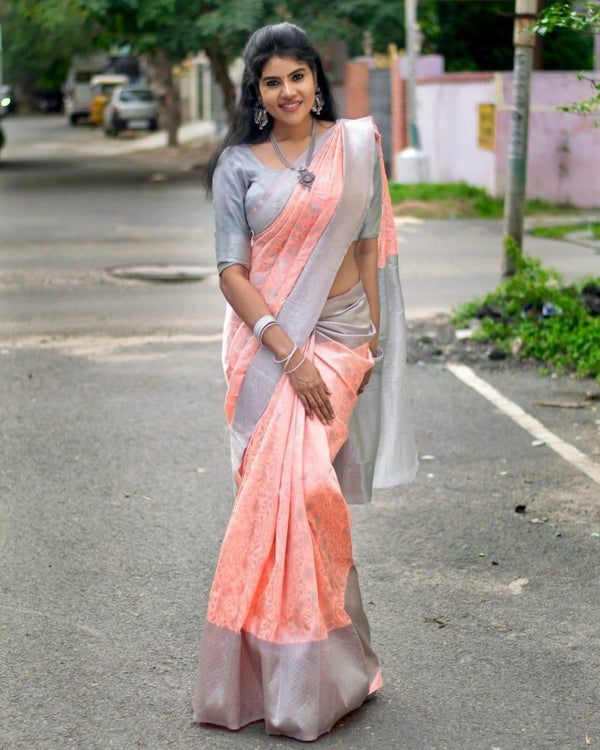 Sophisticated Pink Soft Silk Saree With Outstanding Blouse Piece - Shop authentic Indian Women's Fashion by Silk Folks