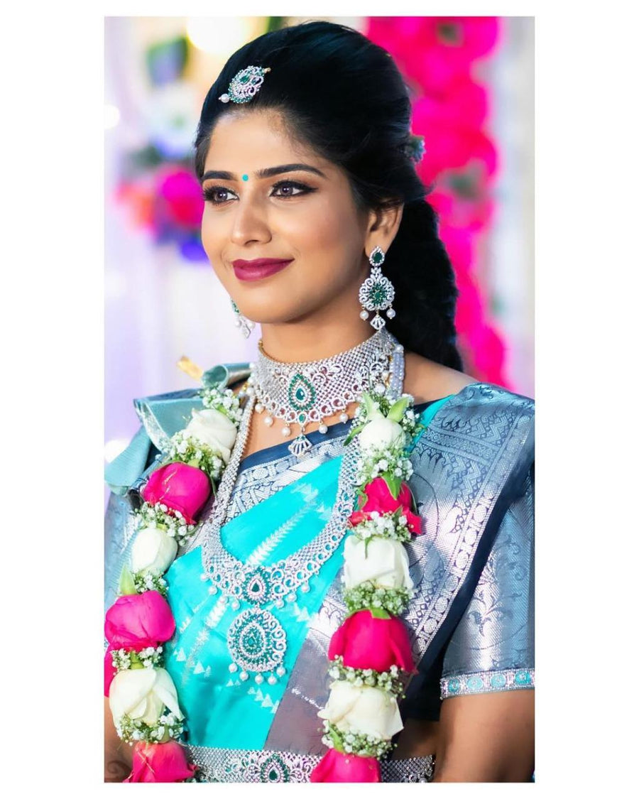 Staring Firozi Soft Banarasi Silk Saree With Unique Blouse Piece - Shop authentic Indian Women's Fashion by Silk Folks