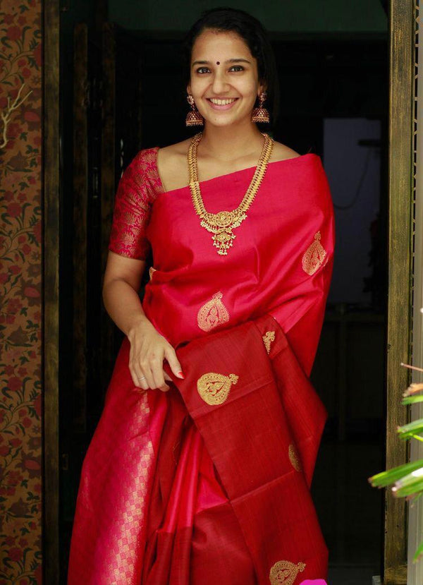 Susurrous Red Soft Banarasi Silk Saree With Dalliance Blouse Piece - Shop authentic Indian Women's Fashion by Silk Folks