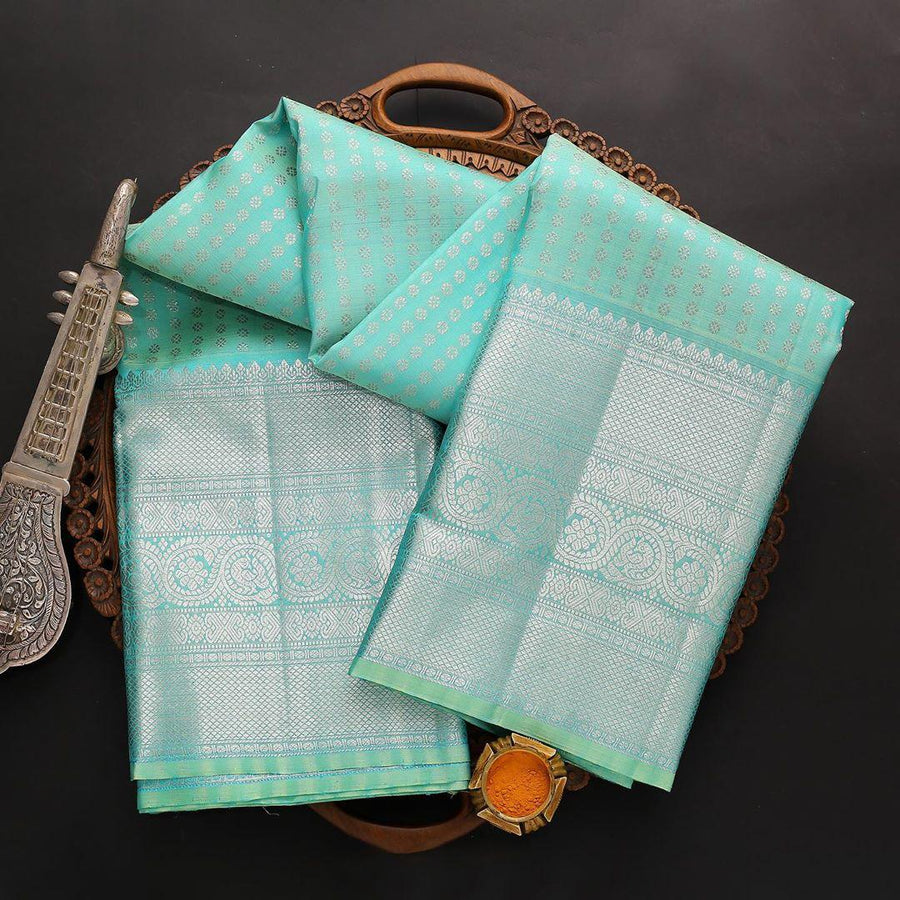 Tempting Firozi Soft Silk Saree With Dalliance Blouse Piece - Shop authentic Indian Women's Fashion by Silk Folks
