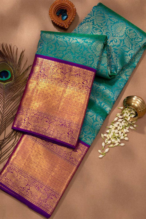 Tremendous Rama Soft Silk Saree With Elision Blouse Piece - Shop authentic Indian Women's Fashion by Silk Folks