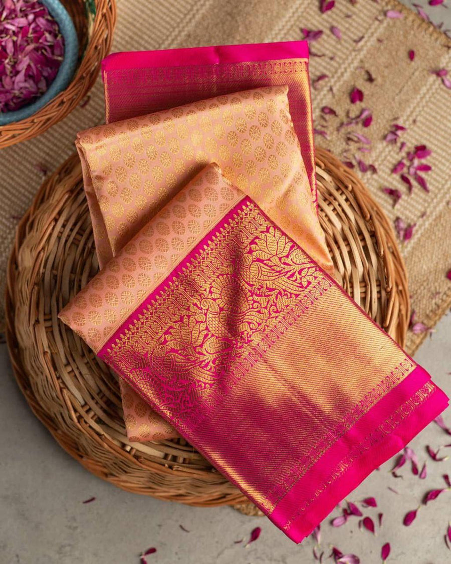Tremendous Peach Soft Banarasi Silk Saree With Evocative Blouse Piece - Shop authentic Indian Women's Fashion by Silk Folks