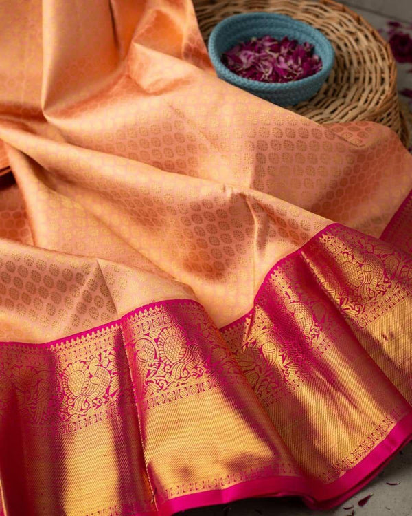 Tremendous Peach Soft Banarasi Silk Saree With Evocative Blouse Piece - Shop authentic Indian Women's Fashion by Silk Folks