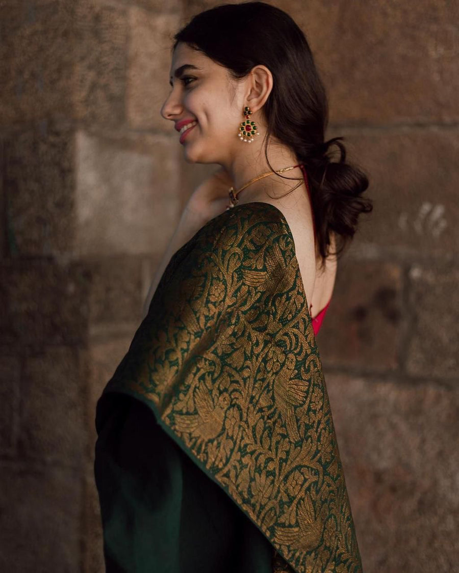 Refreshing Green Soft Silk Saree With Gorgeous Blouse Piece - Shop authentic Indian Women's Fashion by Silk Folks