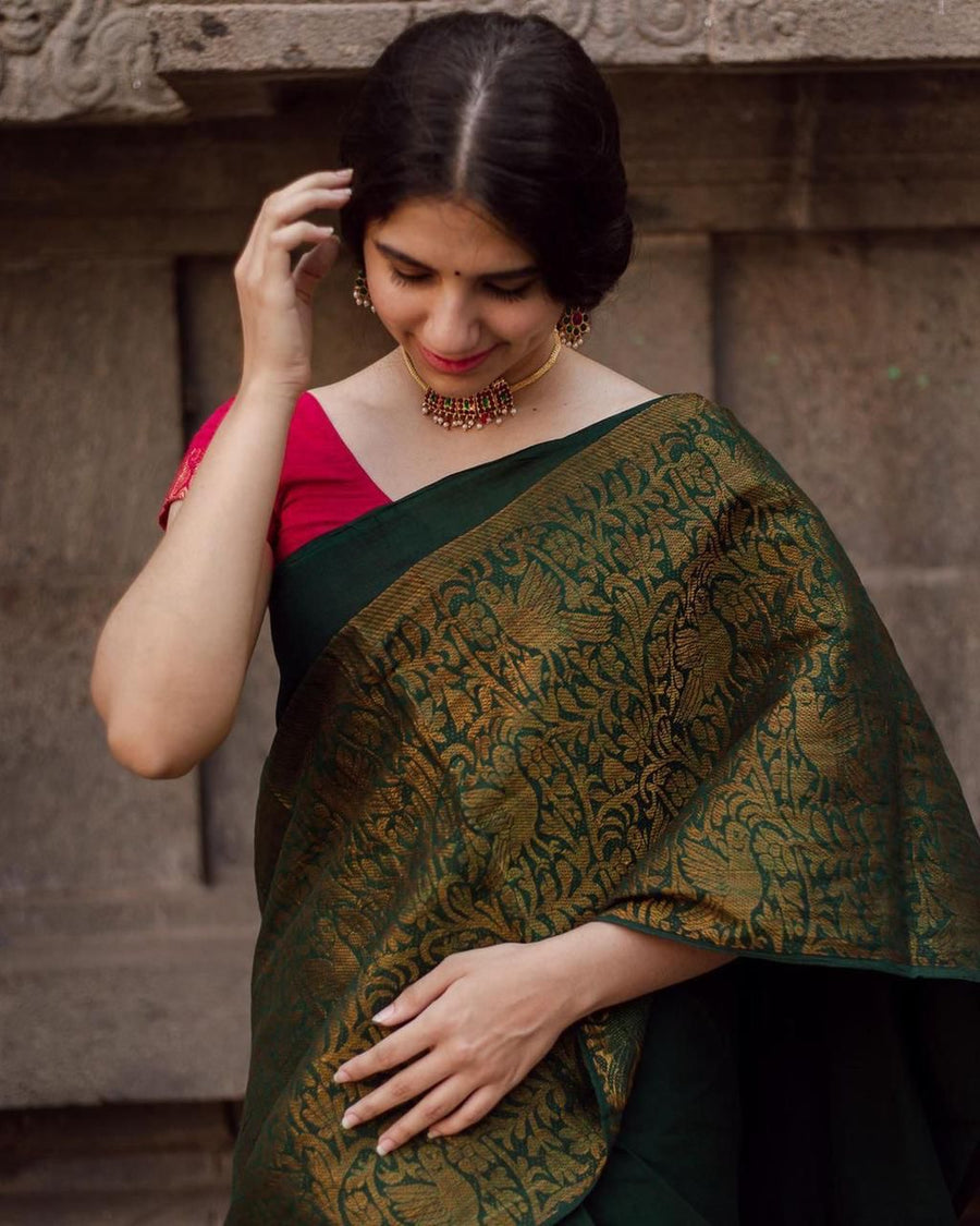 Refreshing Green Soft Silk Saree With Gorgeous Blouse Piece - Shop authentic Indian Women's Fashion by Silk Folks
