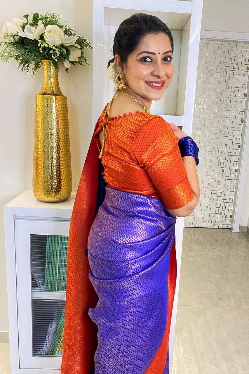Dissemble Royal Blue Soft Silk Saree With Improbable Blouse Piece - Shop authentic Indian Women's Fashion by Silk Folks