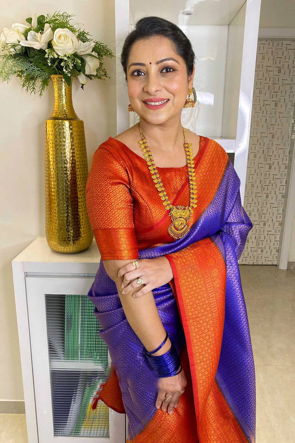 Dissemble Royal Blue Soft Silk Saree With Improbable Blouse Piece - Shop authentic Indian Women's Fashion by Silk Folks