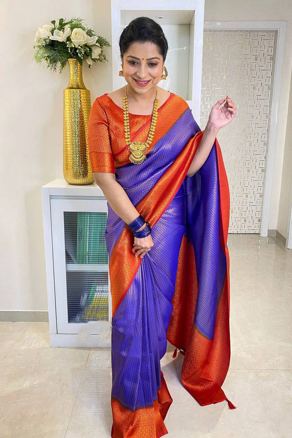 Dissemble Royal Blue Soft Silk Saree With Improbable Blouse Piece - Shop authentic Indian Women's Fashion by Silk Folks
