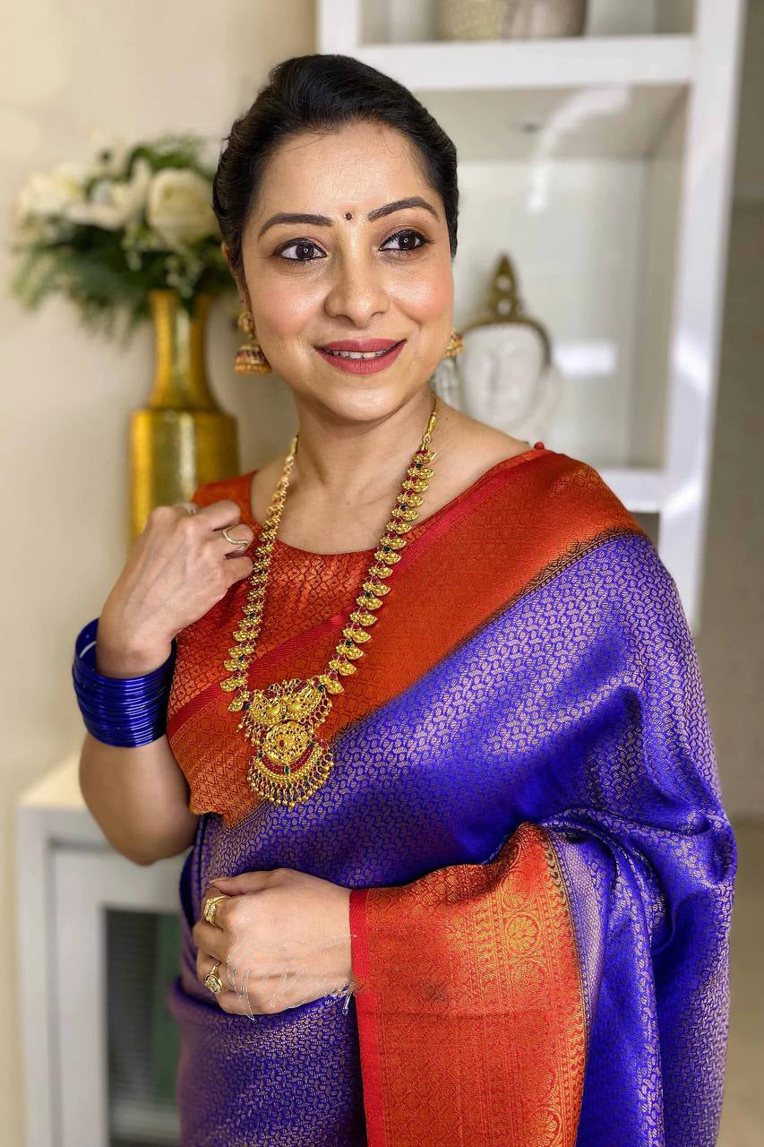 Dissemble Royal Blue Soft Silk Saree With Improbable Blouse Piece - Shop authentic Indian Women's Fashion by Silk Folks