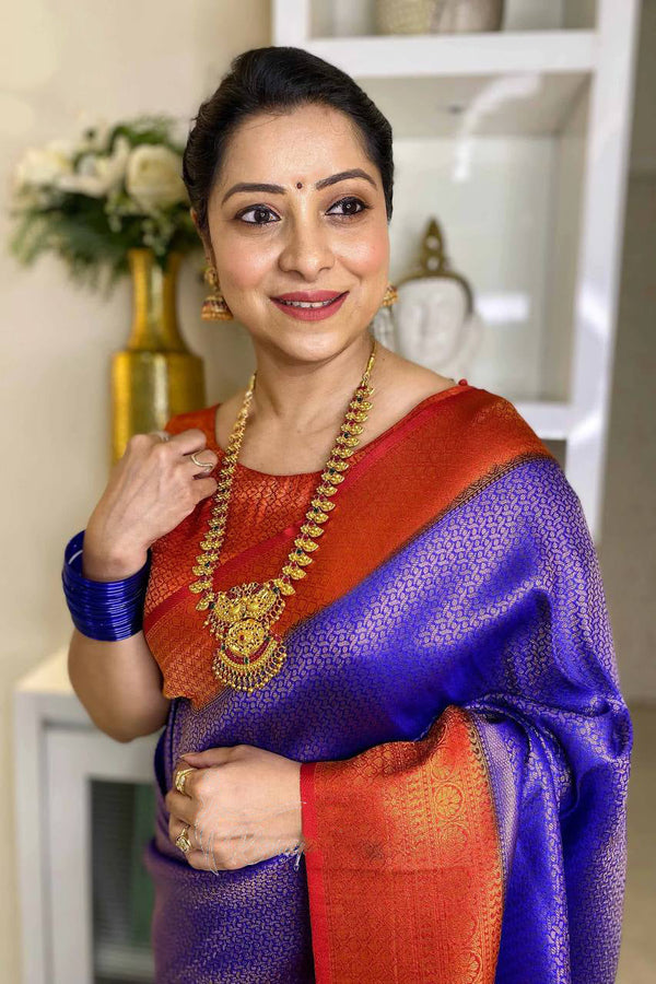 Dissemble Royal Blue Soft Silk Saree With Improbable Blouse Piece - Shop authentic Indian Women's Fashion by Silk Folks