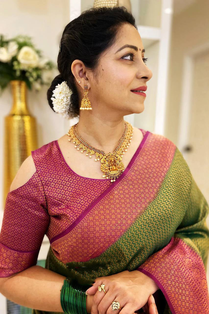 Palimpsest Green Soft Silk Saree With Surreptitious Blouse Piece - Shop authentic Indian Women's Fashion by Silk Folks