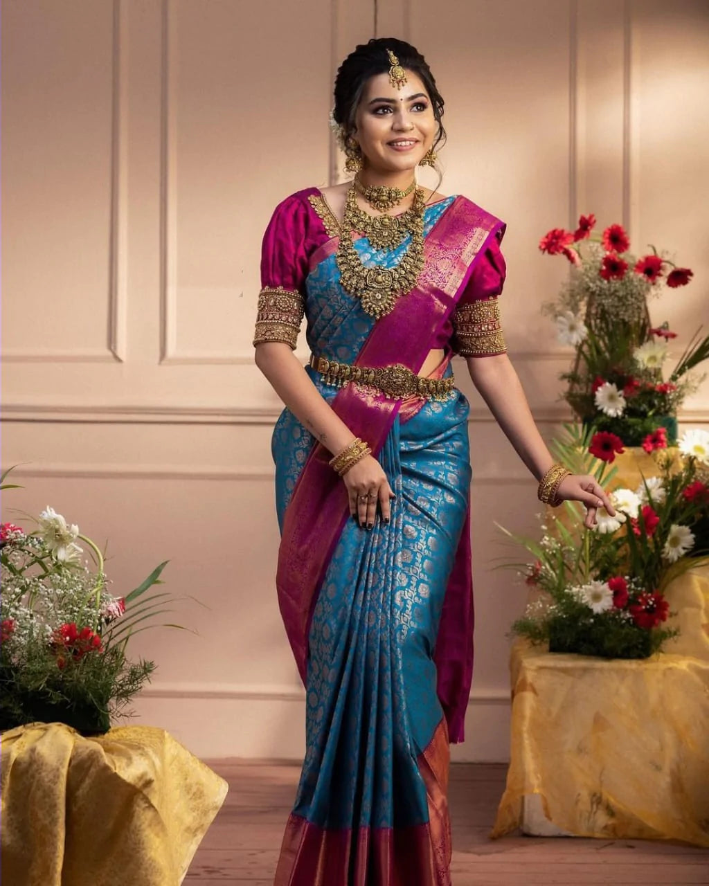 Desiring Firozi Soft Banarasi Silk Saree With Imaginative Blouse Piece - Shop authentic Indian Women's Fashion by Silk Folks