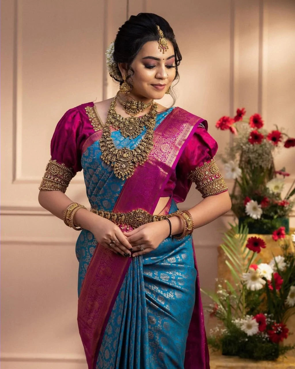 Desiring Firozi Soft Banarasi Silk Saree With Imaginative Blouse Piece - Shop authentic Indian Women's Fashion by Silk Folks