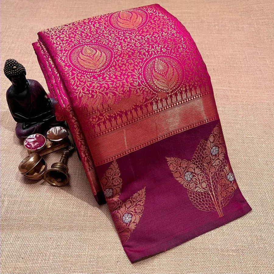 Alluring Dark Pink Soft Silk Saree With Murmurous Blouse Piece - Shop authentic Indian Women's Fashion by Silk Folks