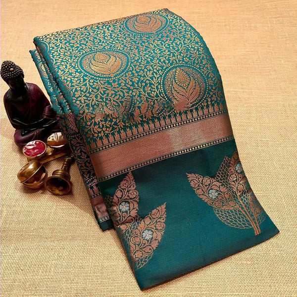 Sophisticated Rama Soft Silk Saree With Murmurous Blouse Piece - Shop authentic Indian Women's Fashion by Silk Folks