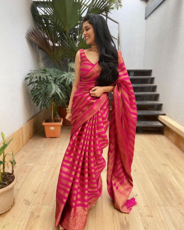 Glowing Pink Soft Silk Saree With Groovy Blouse Piece - Shop authentic Indian Women's Fashion by Silk Folks