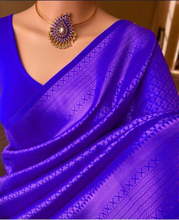 Majesty Royal Blue Soft Silk Saree With Demure Blouse Piece - Shop authentic Indian Women's Fashion by Silk Folks