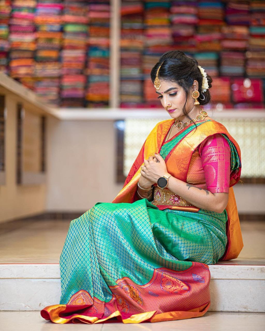 Sumptuous Rama Soft Silk Saree With Glittering Blouse Piece - Shop authentic Indian Women's Fashion by Silk Folks