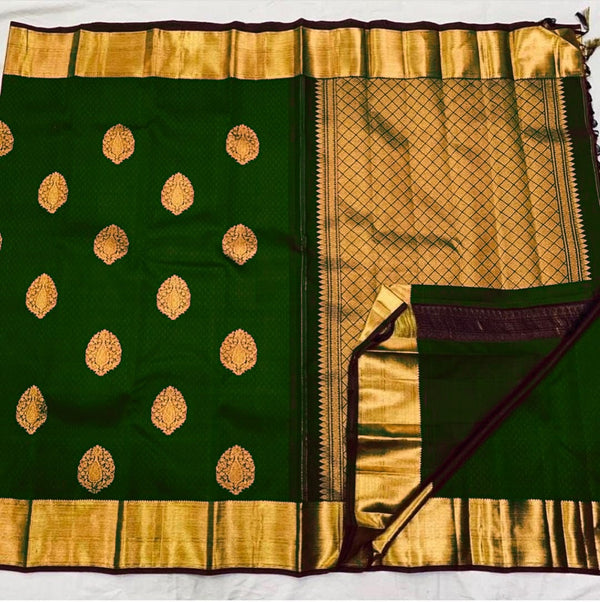 Ideal Dark Green Soft Banarasi Silk Saree With Lissome Blouse Piece - Shop authentic Indian Women's Fashion by Silk Folks