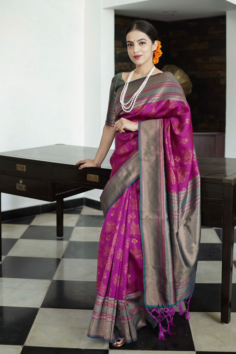Snappy Purple Soft Banarasi Silk Saree With Magnetic Blouse Piece - Shop authentic Indian Women's Fashion by Silk Folks