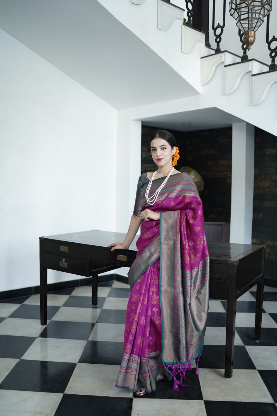 Snappy Purple Soft Banarasi Silk Saree With Magnetic Blouse Piece - Shop authentic Indian Women's Fashion by Silk Folks