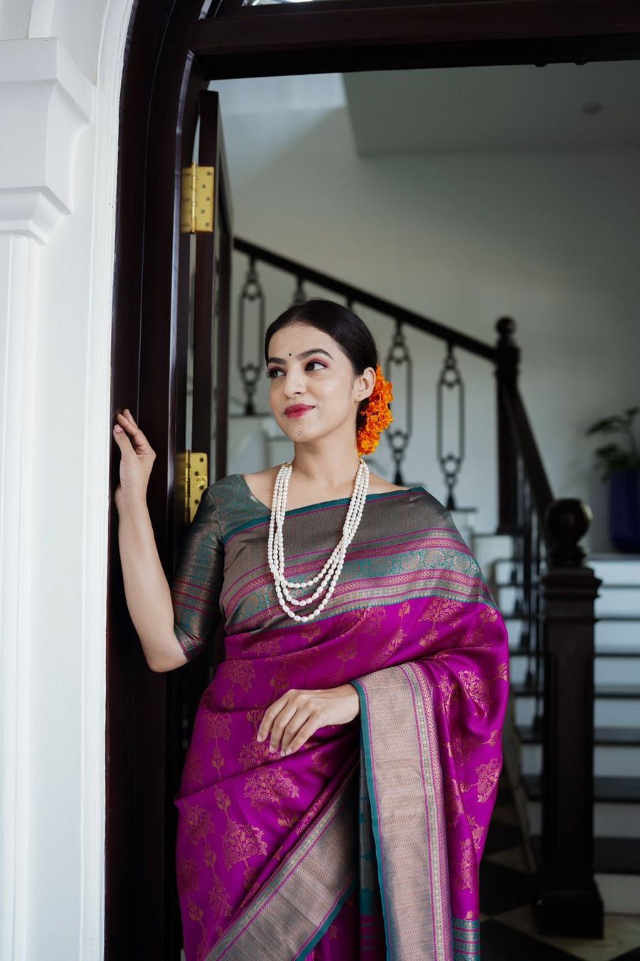 Snappy Purple Soft Banarasi Silk Saree With Magnetic Blouse Piece - Shop authentic Indian Women's Fashion by Silk Folks