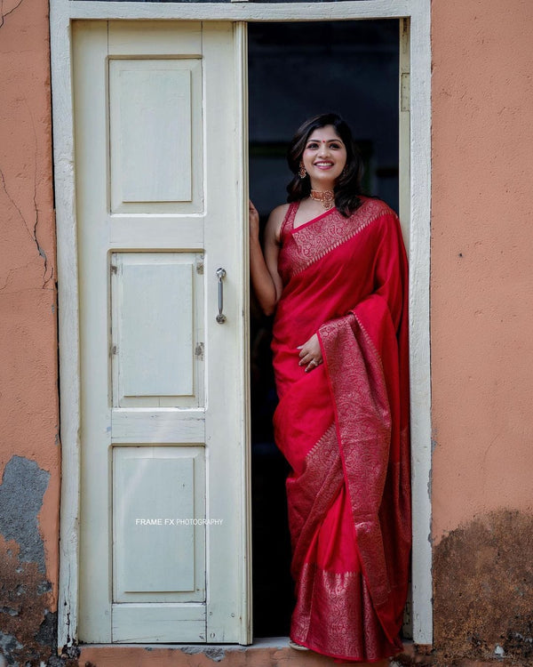 Adorning Red Soft Silk Saree With Unequalled Blouse Piece - Shop authentic Indian Women's Fashion by Silk Folks