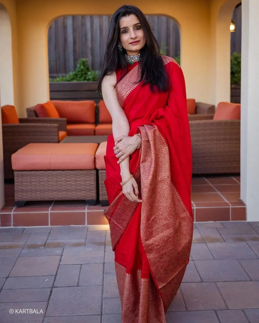 Adorning Red Soft Silk Saree With Unequalled Blouse Piece - Shop authentic Indian Women's Fashion by Silk Folks