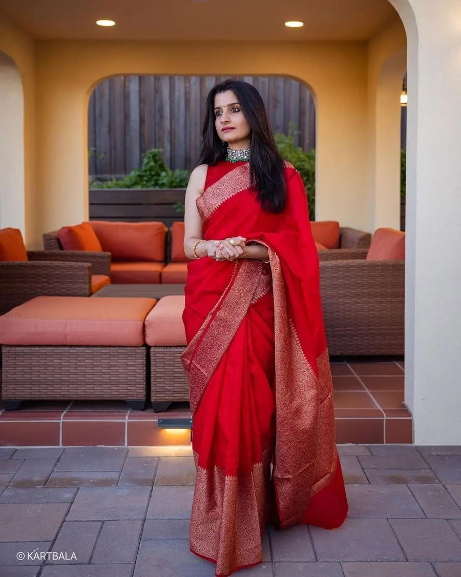 Adorning Red Soft Silk Saree With Unequalled Blouse Piece - Shop authentic Indian Women's Fashion by Silk Folks